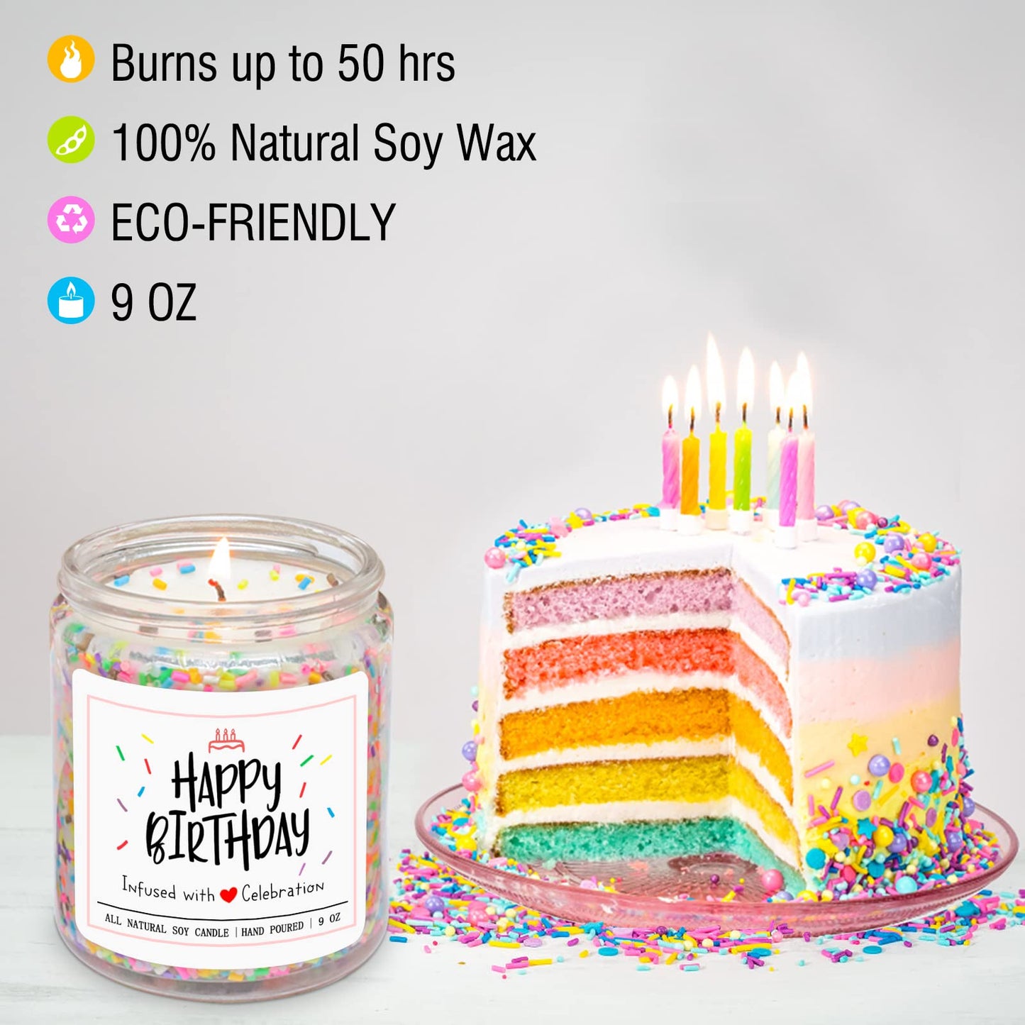 Homsolver Happy Birthday Gifts for Women Unique, Vanilla Cream Scent with Sprinkles Candy Birthday Candles for Her, 18th/20st/30th Birthday Handmade Aromatherapy Candle Decor