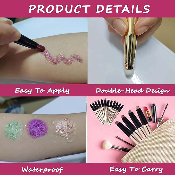 2 in 1 Pink Eyeshadow Stick, Cream Smooth Shimmer Hot Pink Eyeshadow Pencil, Hypoallergenic Waterproof Long Lasting Multi-Dimensional Eye Shadow Highlighter Stick Makeup Eyeliner Pen