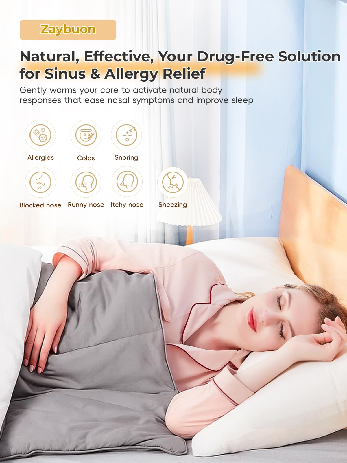 Zaybuon Allergy & Sinus Relief Blanket for Nasal Congestion, Sinus Pressure, Seasonal Allergies & Snoring – Natural Warm Therapy for Sinus Relief & Better Sleep (Gray)