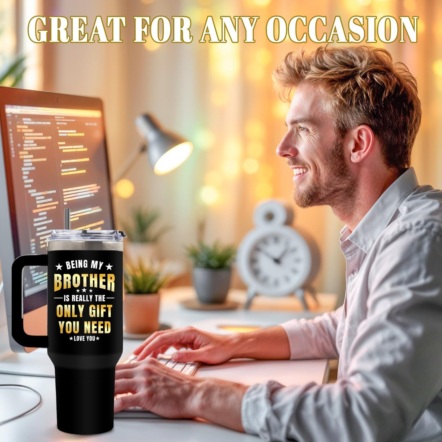 DUUV Birthday Gifts for Brother from Sister, Being Brothers is the Only Gift Tumbler for Men 40 Oz, Big Brother Gifts for Thanksgiving Christmas, Funny Gag Gift for Bro, 1PCS