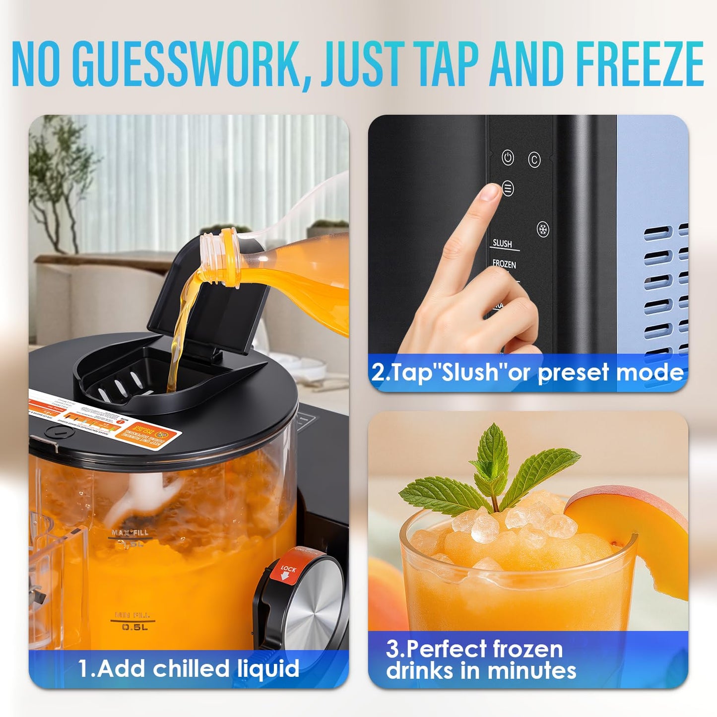 Slushie Machine for Home,No Ice Needed Frozen Drink Maker with 5 Presets Modes,Perfect for Slush,Frozen Juice,Frappe,Milk Shake,Spiked Slush,Adjustable Temperature