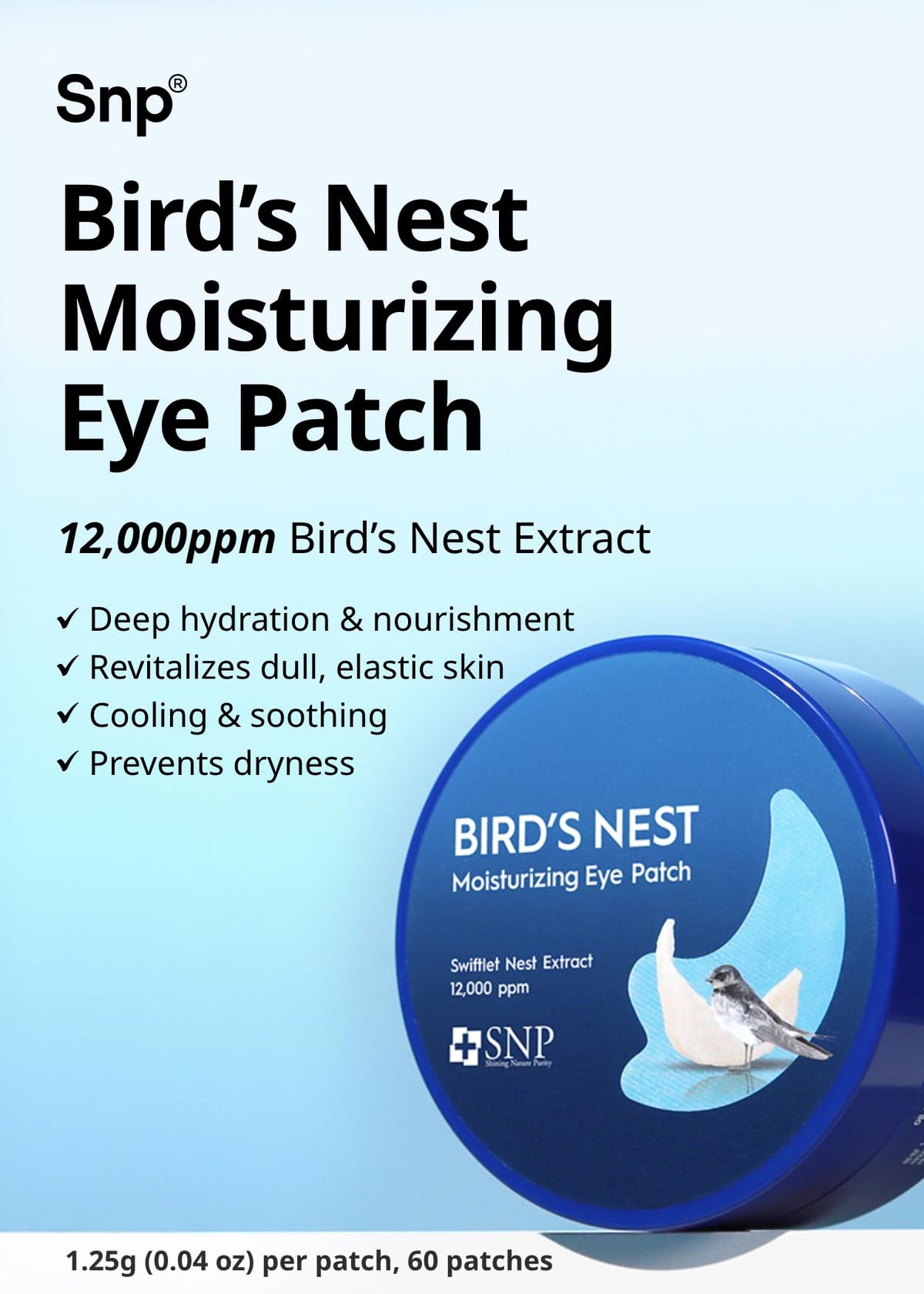 Snp 12,000ppm Bird's Nest + Hyaluronic Acid Eye Patch | Hydrating and Cooling for All Skin Types | Maximum Hydration Eye Patches