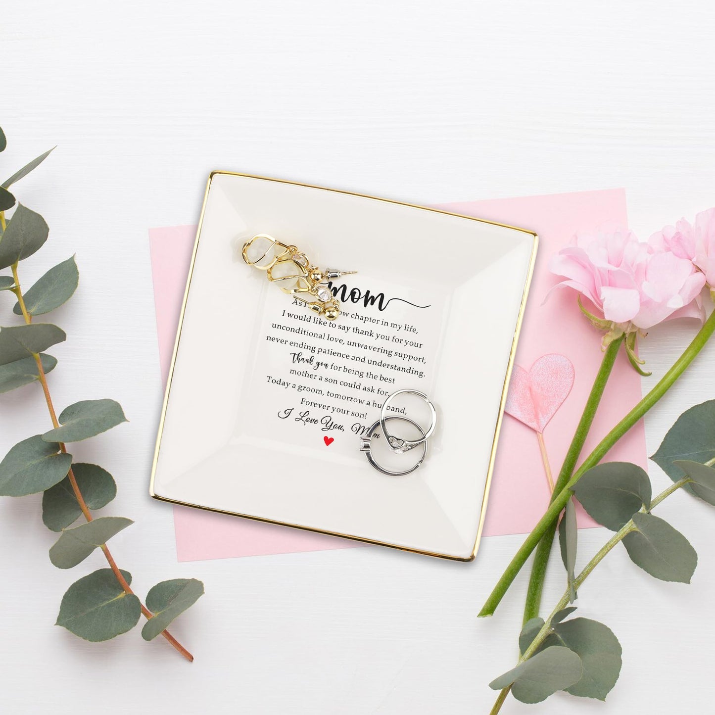 Mother of the Goom Gift from Son, Wedding Gift for Mother from Groom, Ceramic Trinket Dish Gift for Mom on the Wedding Day, Thank You Wedding Gift for Mother of Groom Jewelry Holder Organizer