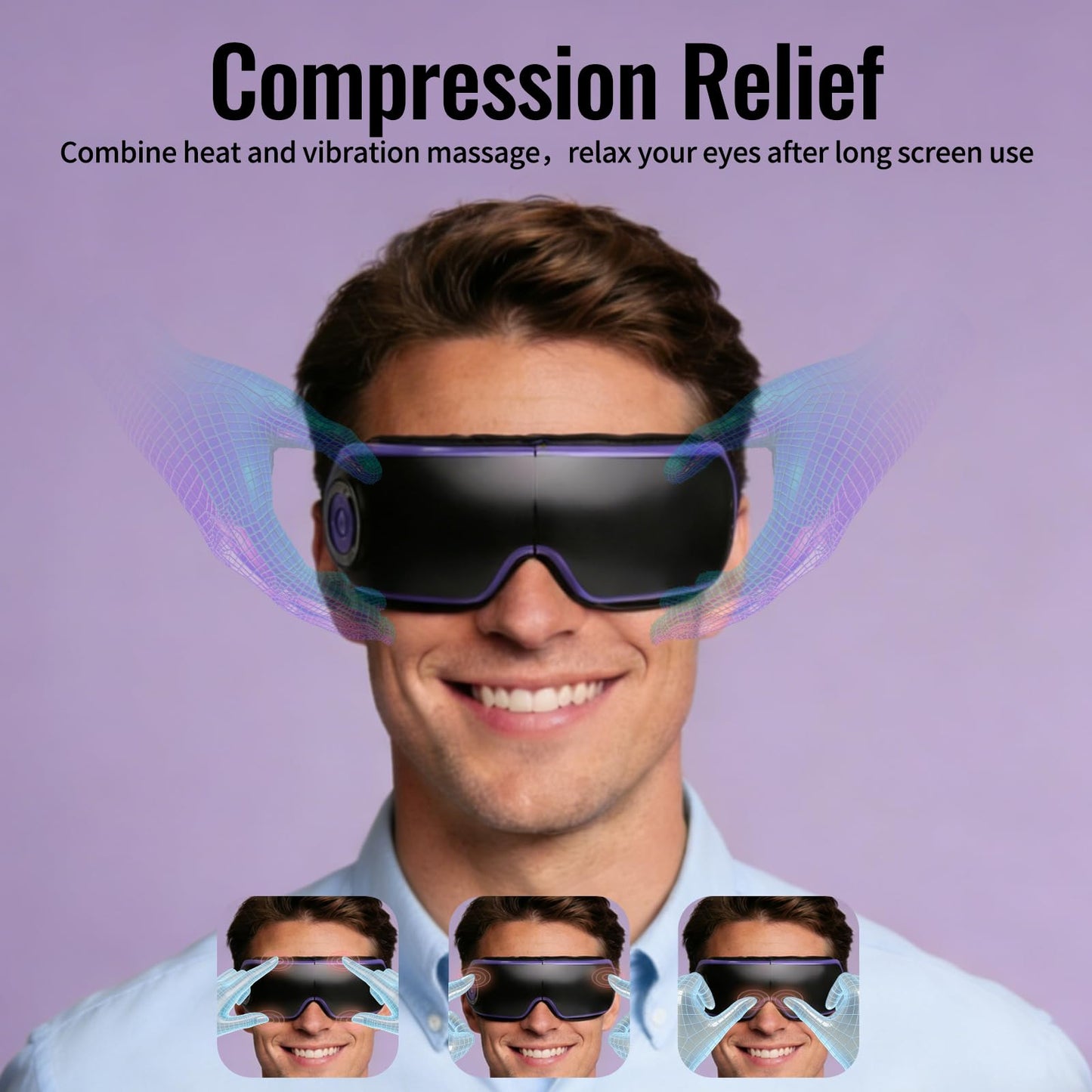 Eye Massager with Heat, Adjustable Bluetooth Music Sleep Mask for Migraine, Dark Circles Relief, Improve Sleep, for Women Men Black Purple