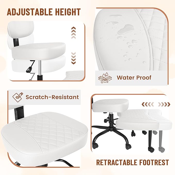 Homall Ergonomic Cross Legged Office Desk Chair with Wheels, 360° Swivel and Adjustable Height for Meditation and ADHD,Criss Cross Kneeling Chair with Lumbar Support (Leather, White)