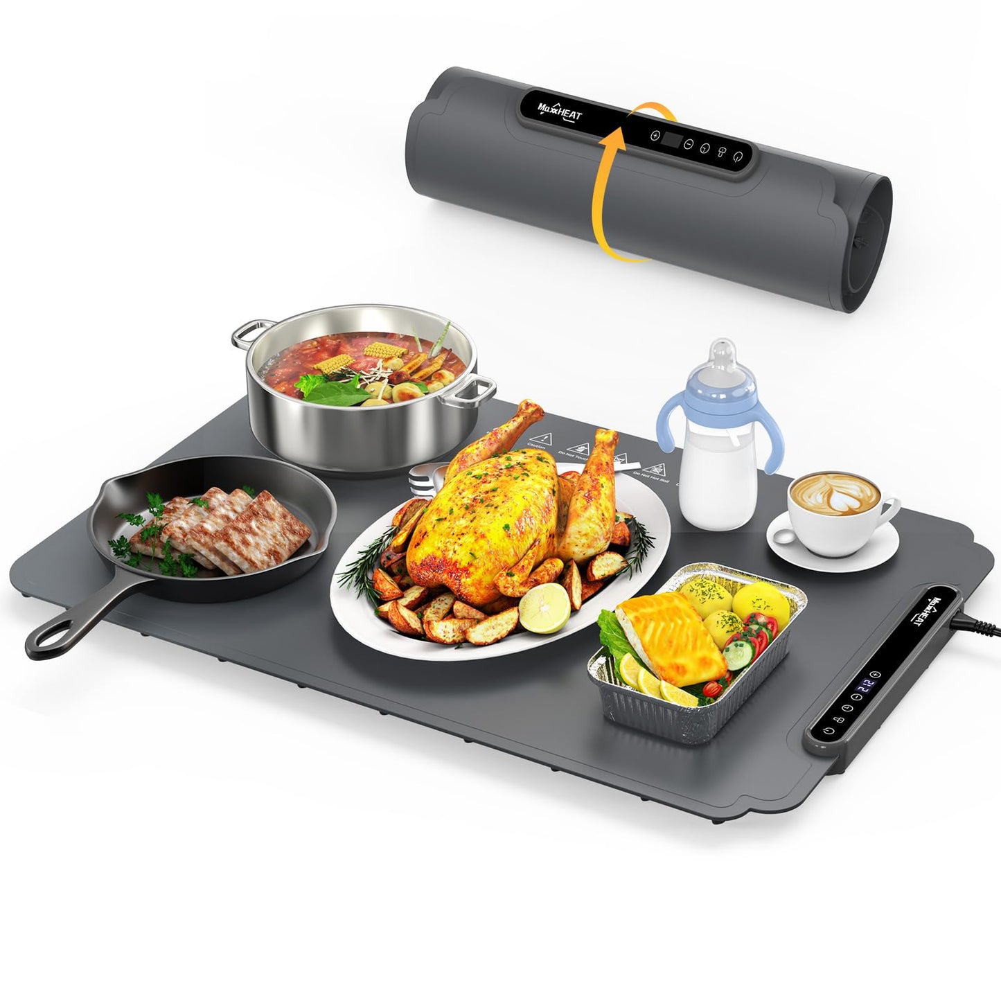 Food Warming Mat, Fast Heating Electric Warming Tray with 6 Level Temperature and 4 Hours Auto-Off, Nano Silicone Material, Full-Surface Heat, Food warmer mat for Buffet, Home Party, Dinner
