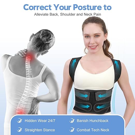 Posture Corrector for Women and Men with Bionic System, Upgraded Back Brace, Adjustable Full Back Support, Shoulder Straightener, Neck, Upper and Lower Back Pain Relief M-Black-6