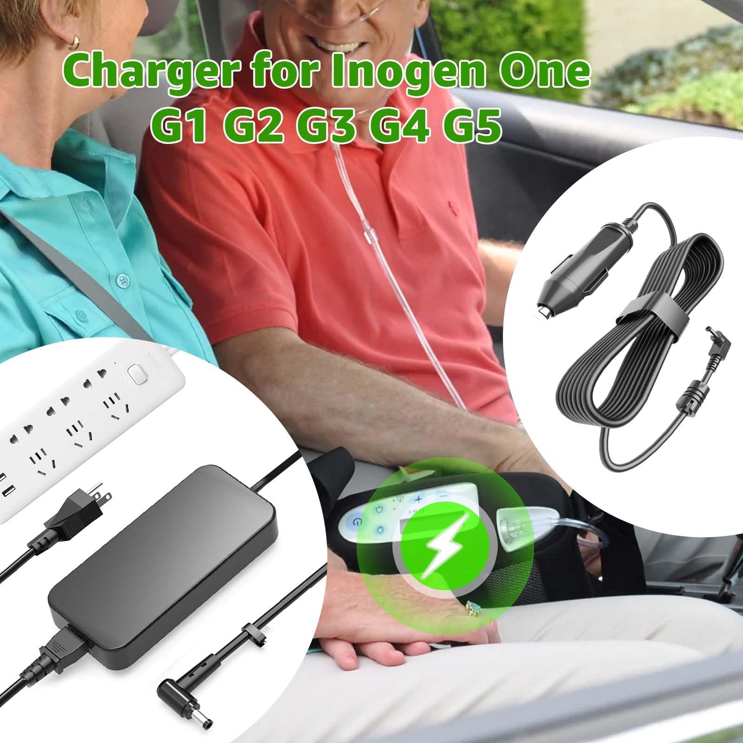 Norward Charger for Inogen One G1 G2 G3 G4 G5, 12V Car Charger & 19V AC Charger Compatible with Inogen one g5 Accessories for ADP-120RH BA-301 BA-302 BA-303 Oxygen Concentrator