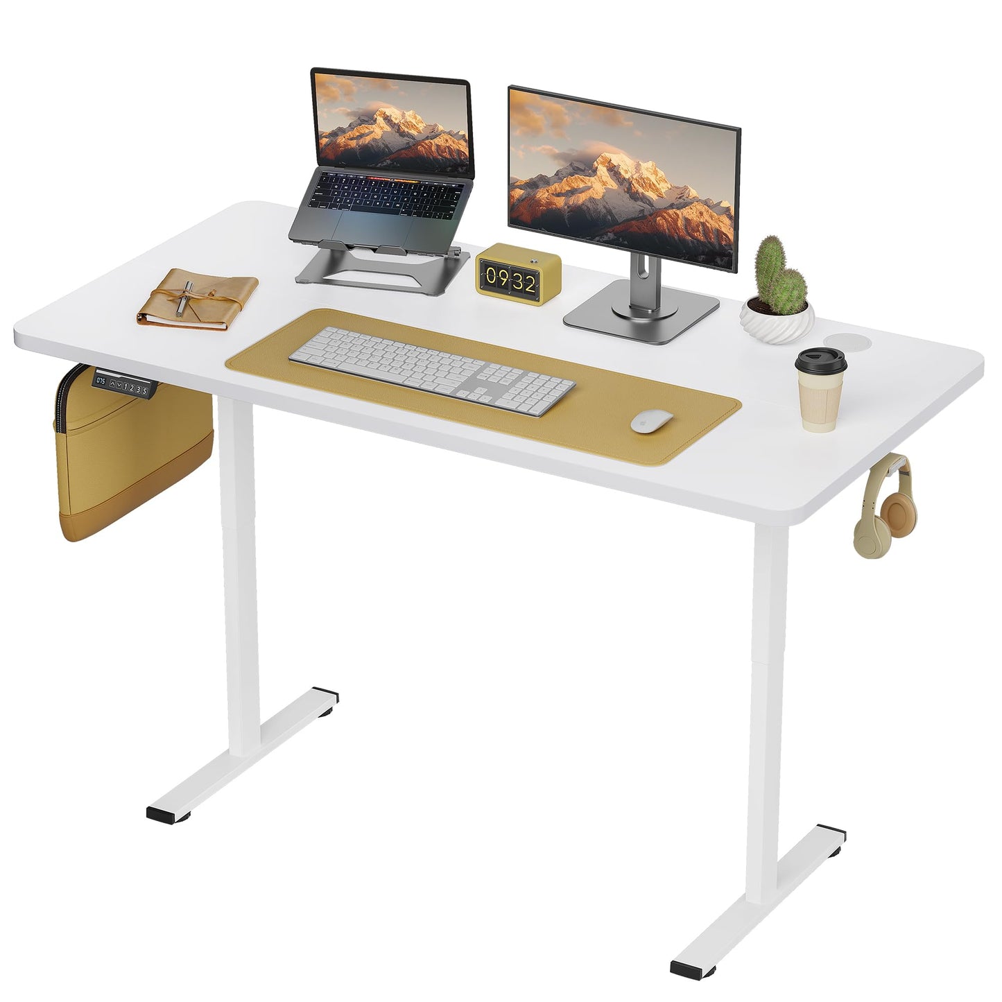 Electric Standing Desk, Adjustable Height Stand up Desk, 24x55 Inches Sit Stand up Desk with Cable Management, Memory Computer Home Office Desk, White
