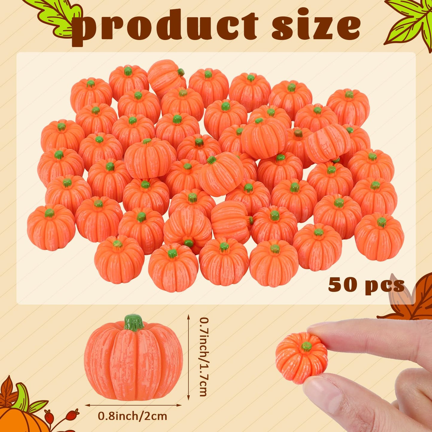 JUNEBRUSHS 50 Pcs Mini Pumpkins Fake Pumpkins Artificial Pumpkins Thanksgiving Ornaments for Vase Filler DIY Crafts Fall Halloween Party Supplies Home Table Decorations