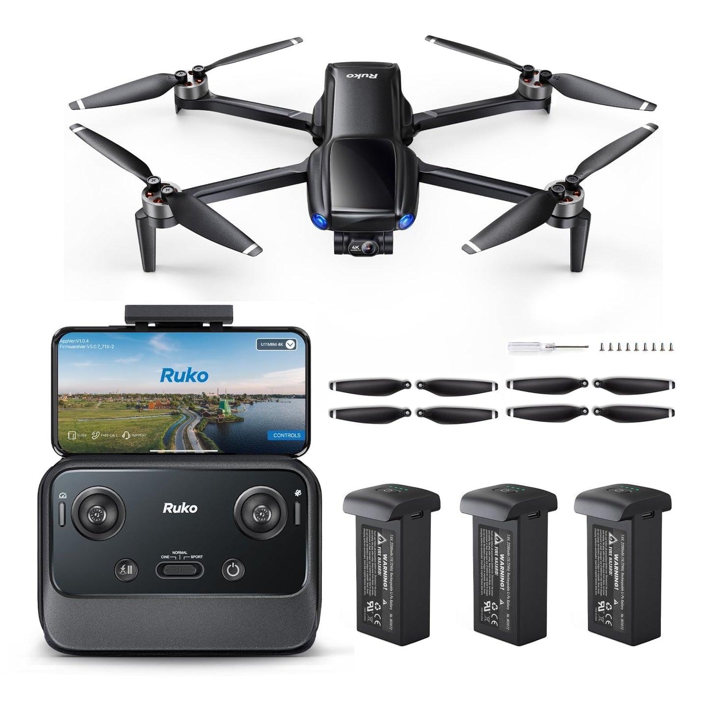 Ruko U11MINI 4K, Drones with Camera for Adults and Ruko Original Replacement Propellers