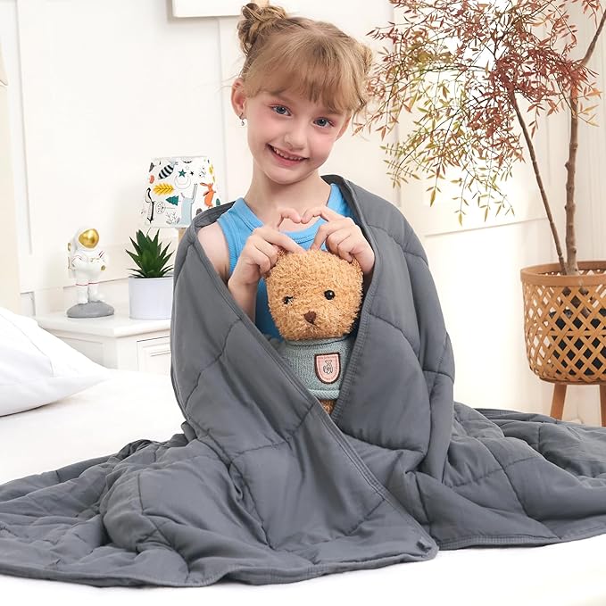 Weighted Blanket Kids 7lbs, 40"x60", Twin Size Cooling Heavy Throw Blanket for 60-90lbs, Microfiber Soft Thick Big Blankets Weighted Comforter Breathable Gift for Sleeping, Grey