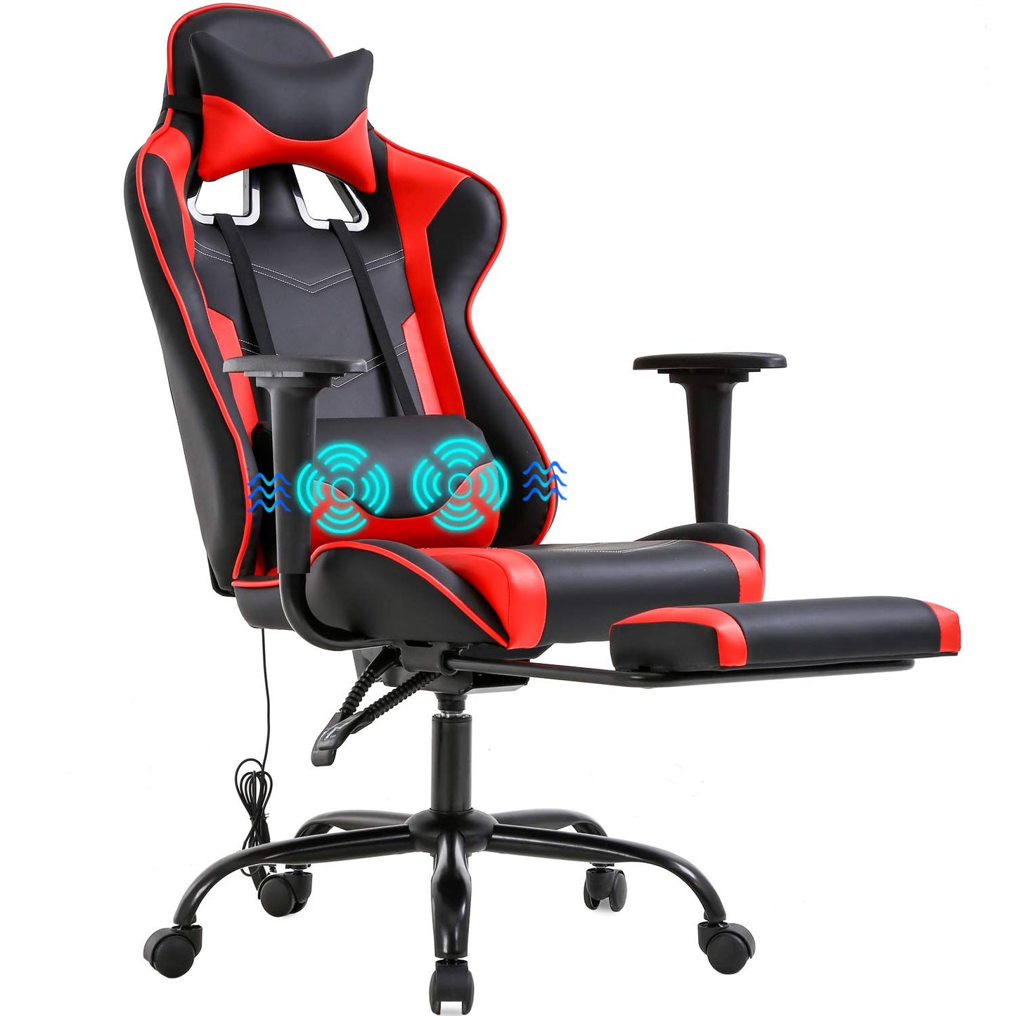 BestOffice Women's Red Gaming Chair, Sturdy Faux Leather, 360-Degree Rotating, Lumbar Support, Massage Vibration, Easy Assembly, 21.7"W x 20.9"D x 45"H