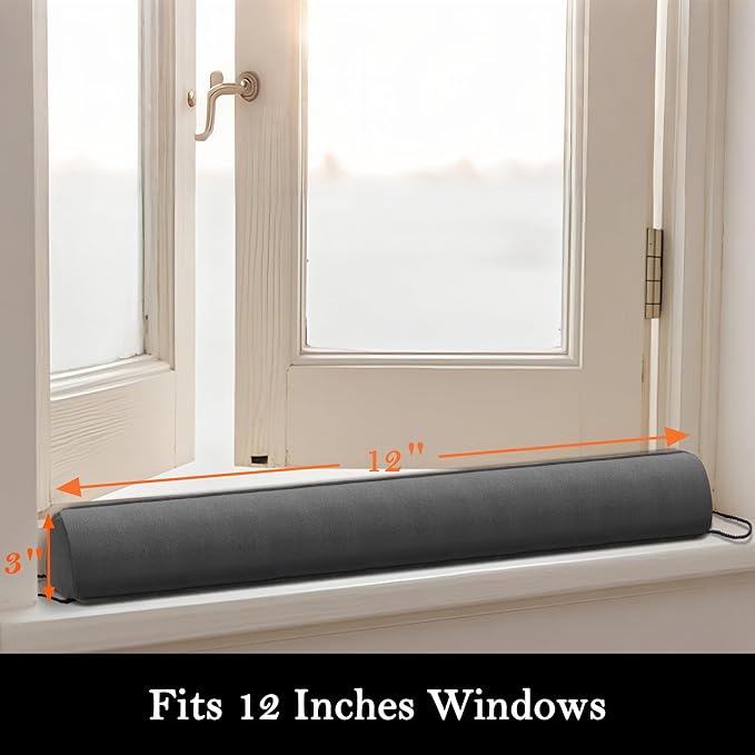 Sunolga Door Draft Stopper Blocks Hot and Cold Air with Removable Washable Cover for Bottom of Door and Window, All-Season Seal for Wind, Noise, Seal for Gaps Up to 3", Home Essentials, 12", Gray