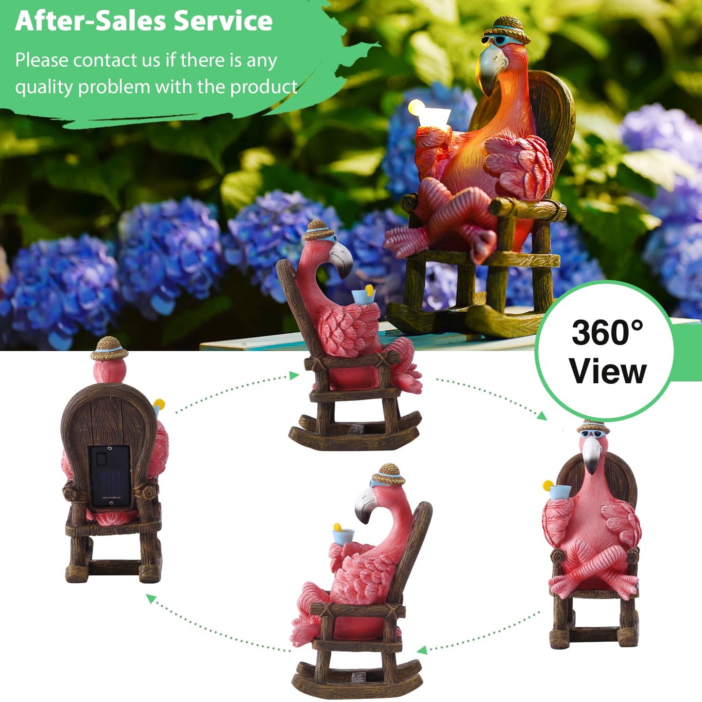 Goodeco Solar Flamingo Statue Outdoor - Perfect Relaxing Fairy Garden Gifts, Great as Birthday or Mom Gifts - 8.1 inches Tall, Pink