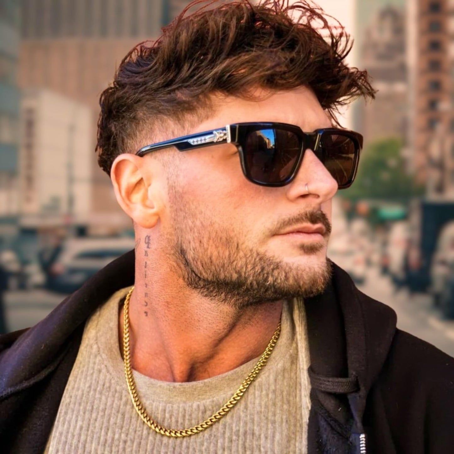 To My Man Steel Cuban Necklace, Meaningful Gift for Him, Romantic Gift for Boyfriend Long Distance, Small Sentimental Present for Boyfriend (Your Crown, 18k Gold Finish)