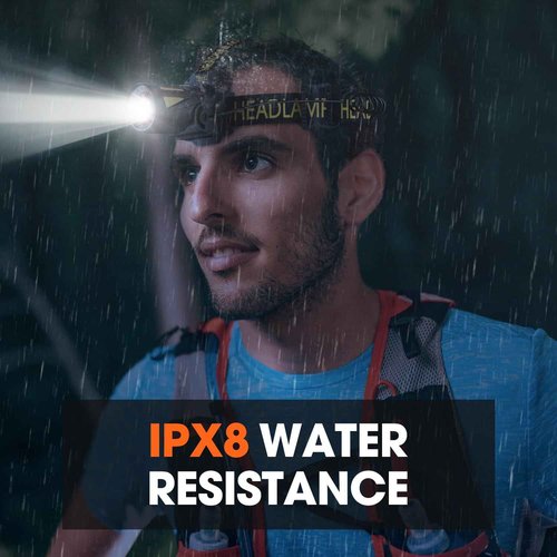MAXME100® Long Throw Headlamp Rechargeable, 9000 mAh IP68 Head Lamp, High Lumen Headlamp, Led Headlamp for Hunting Camping, Head Light, Head Flashlight, Super Bright Motion Sensor USB C Adults