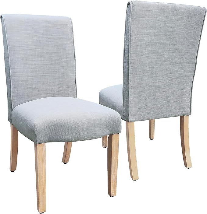 Homepop Scalloped Detail Dining Chair|Upholstered Parsons Dining Chairs |Decorative Home Furniture, Light Gray Woven (Set of 2)