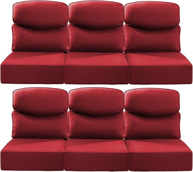 ACTREST Luxury 24x24x6 Inch Smile Patio Cushions for Outdoor Furniture Set of 6 - Thick Back & Deep Seat Outside Replacement Chair Pillows for Rattan Metal Glider Loveseat Sectional Sofa - Red
