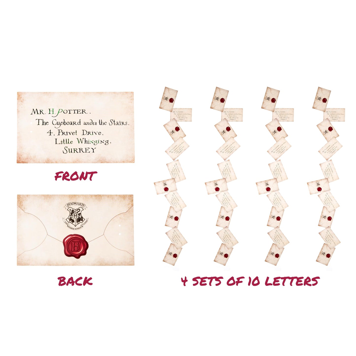 CON*QUEST Journals Harry Potter Official Floating Hogwarts Acceptance Letter Decoration, 40 Letter Cards & Nylon String for Hanging, Home Decor, Officially Licensed (40-Pieces, 4 String of 10 Letter)