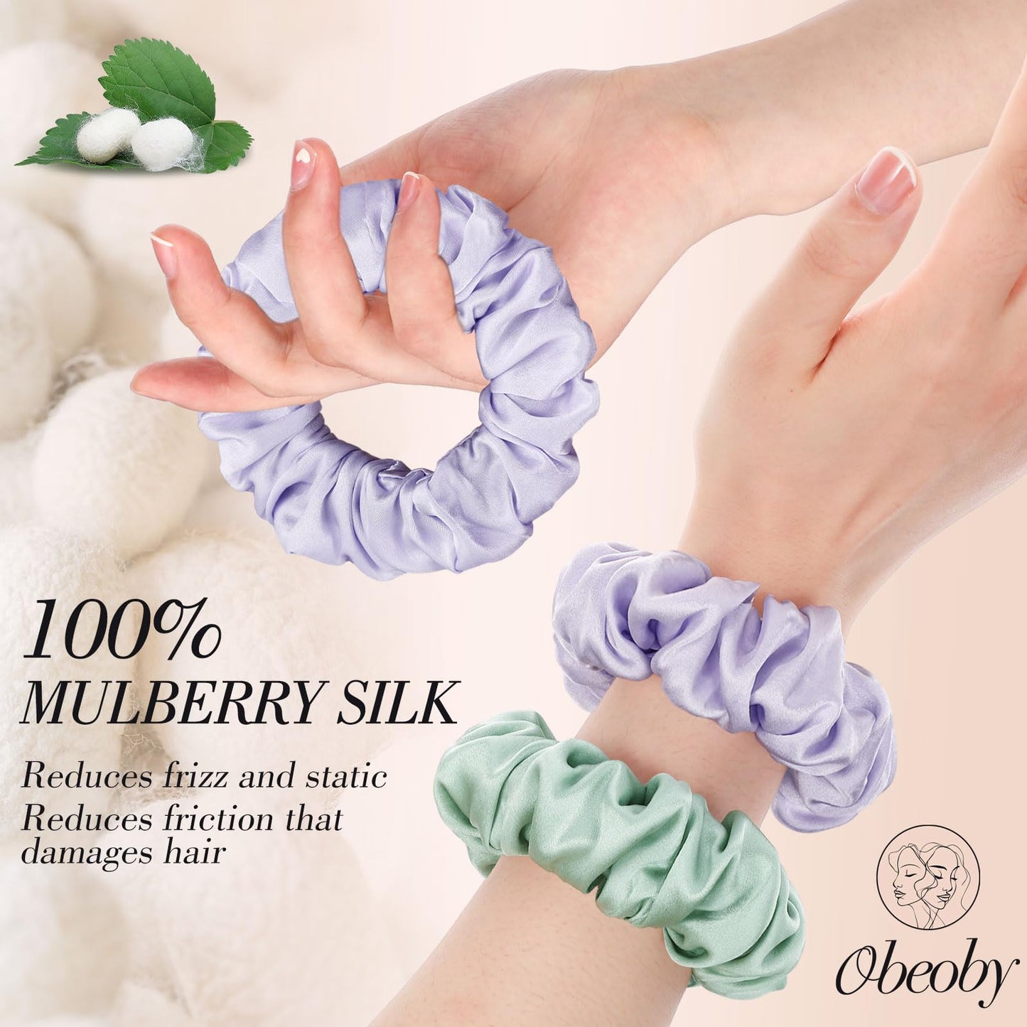 4Pcs Mulberry Silk Hair Scrunchies, Silk Hair Ties for Hair Sleep for Frizz Breakage Stocking Stuffers Gifts for Women Girls