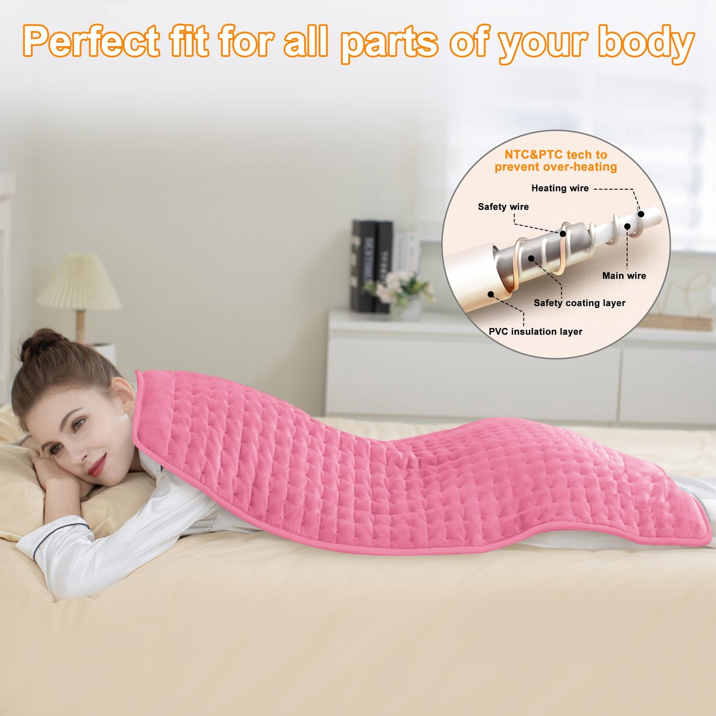 Deepsoon Heating Pad,Electric Heating Pads for Back,Neck,Abdomen,Moist Heating Pad for Shoulder,Knee,Arms,Legs,Dry/Moist Heat & Auto Shut Off,Christmas Gifts for Men and Women,BabyPink,40x20 Inch