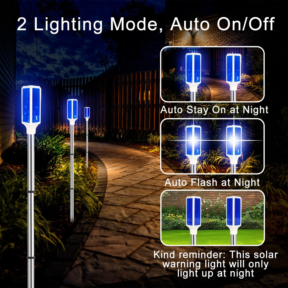 Aolyty Solar Lights Outdoor, Waterproof Driveway Markers Reflective, Warning Flash Light with 2 Lighting Modes, LED Solar Light 4 Pack for Parking Lots, Yard, Sidewalk, Stop Sign, 30 Inches (Blue)