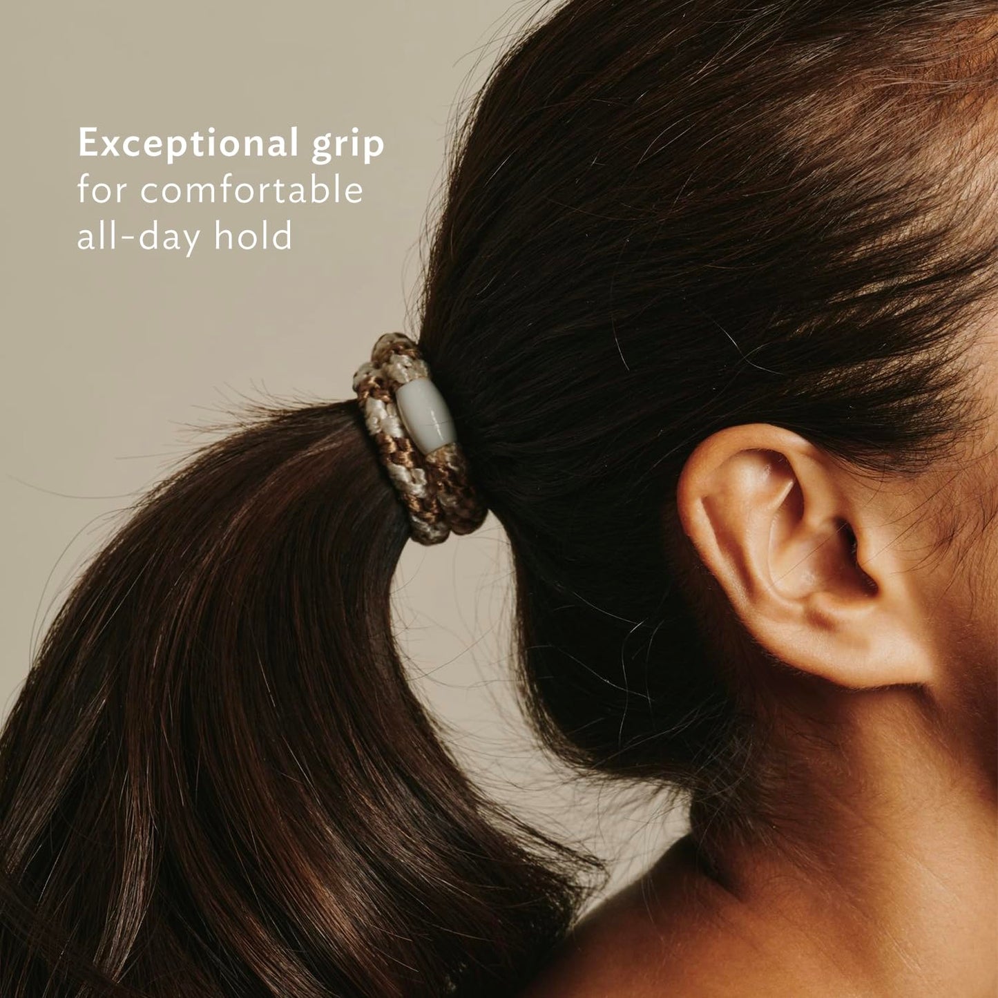 Brown and Beige Hair Ties for Thick Hair, Grab & Go Pony Tube, 15 Pack, Camelback, Thick No-Crease Bands with Strong Hold, Damag