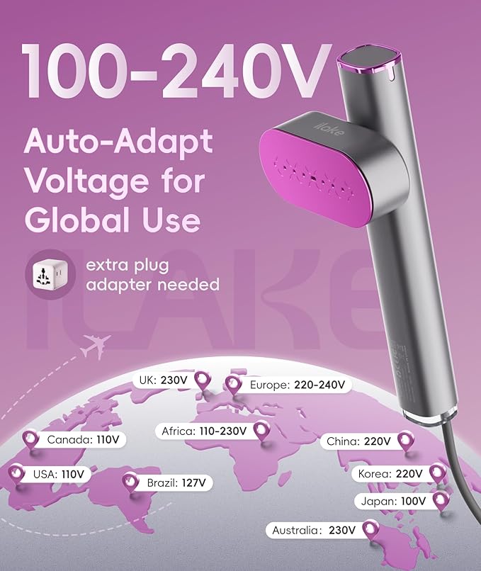Travel Steamer for Clothes, 100-240V Dual Voltage Portable Garment Steamer, 1000W Travel Size Handheld Steamer & Iron 2 in 1 for Global & Europe Travel, Business, Home, Space Grey