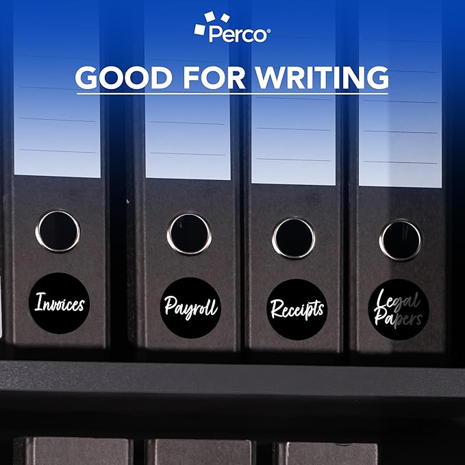 Perco Black 3-Inch Round Circle Dot Sticker Labels - Multi-Roll Pack (3 Rolls, 500 Labels Each) - Permanent Adhesive, Vibrant Colors, Strong Hold - Perforated for Easy Use - Made in USA