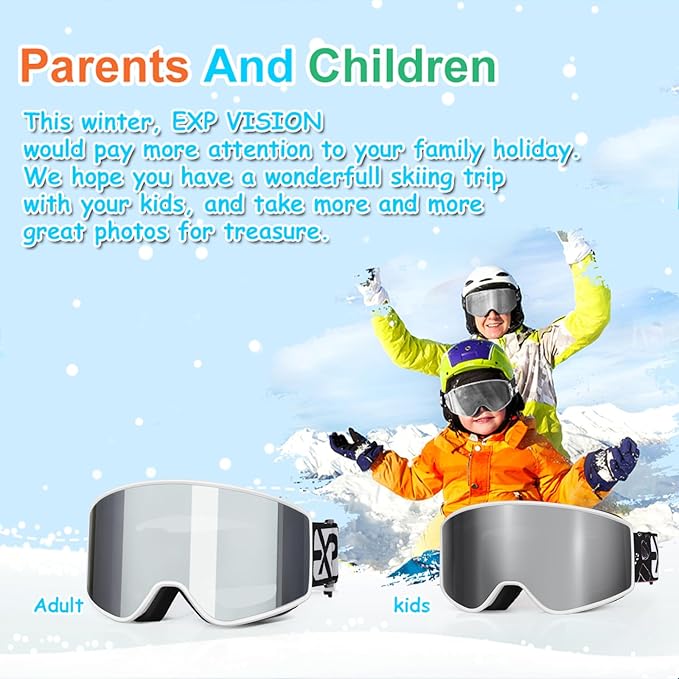EXP VISION Ski/Snowboard Goggles Parent-child Snow Goggles Over Glasses for Men, Women Youth Kids