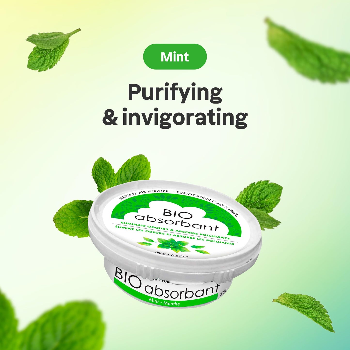 Attitude Bio Absorbant Air Purifier With Activated Carbon, Plant- And Mineral-Based, Absorbs Odors, Vegan, Mint, 8 Ounces
