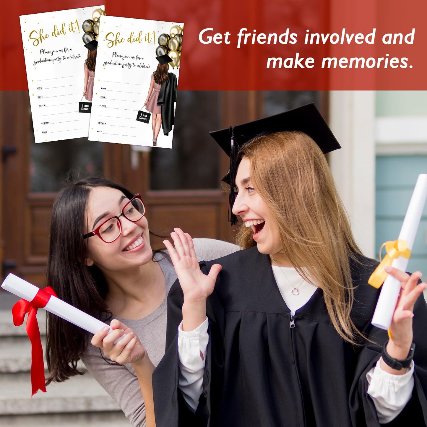 rizotus 20 Graduation Party Invitations with Envelopes, She Did It Grad Party Announcement Invite Cards, Grad Celebration Party Favor Supplies -a07