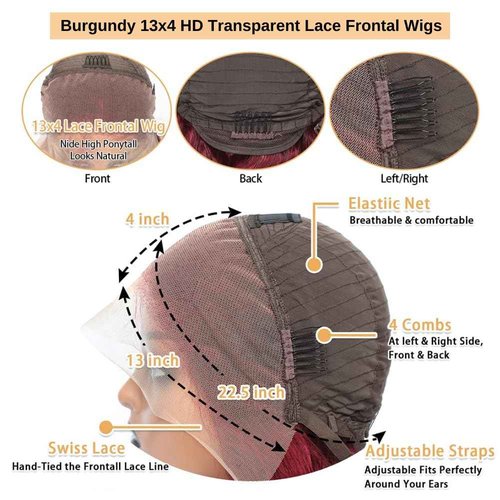 AOSUN 99j Burgundy Lace Front Wigs Human Hair Glueless Wine Red Colored Body Wave Wigs Pre Plucked with Baby Hair 180 Density 13x4 HD Transparent Frontal Wig for Women