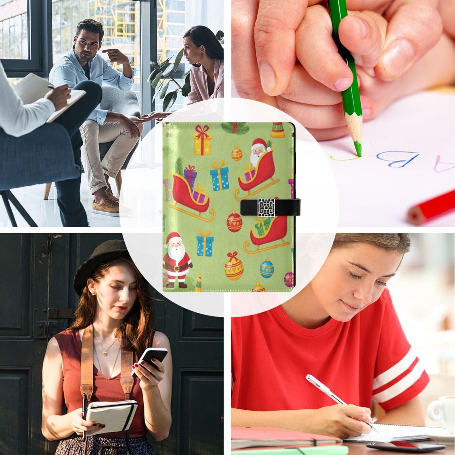 DIGTIA Christmas Gifts Santa Sleighs PU Leather Notebook A5 Binder 6 Ring Refillable Journal with Magnetic Buckle Closure Loose Leaf Travel Office Planner Budget Binder Notepad Portfolio,