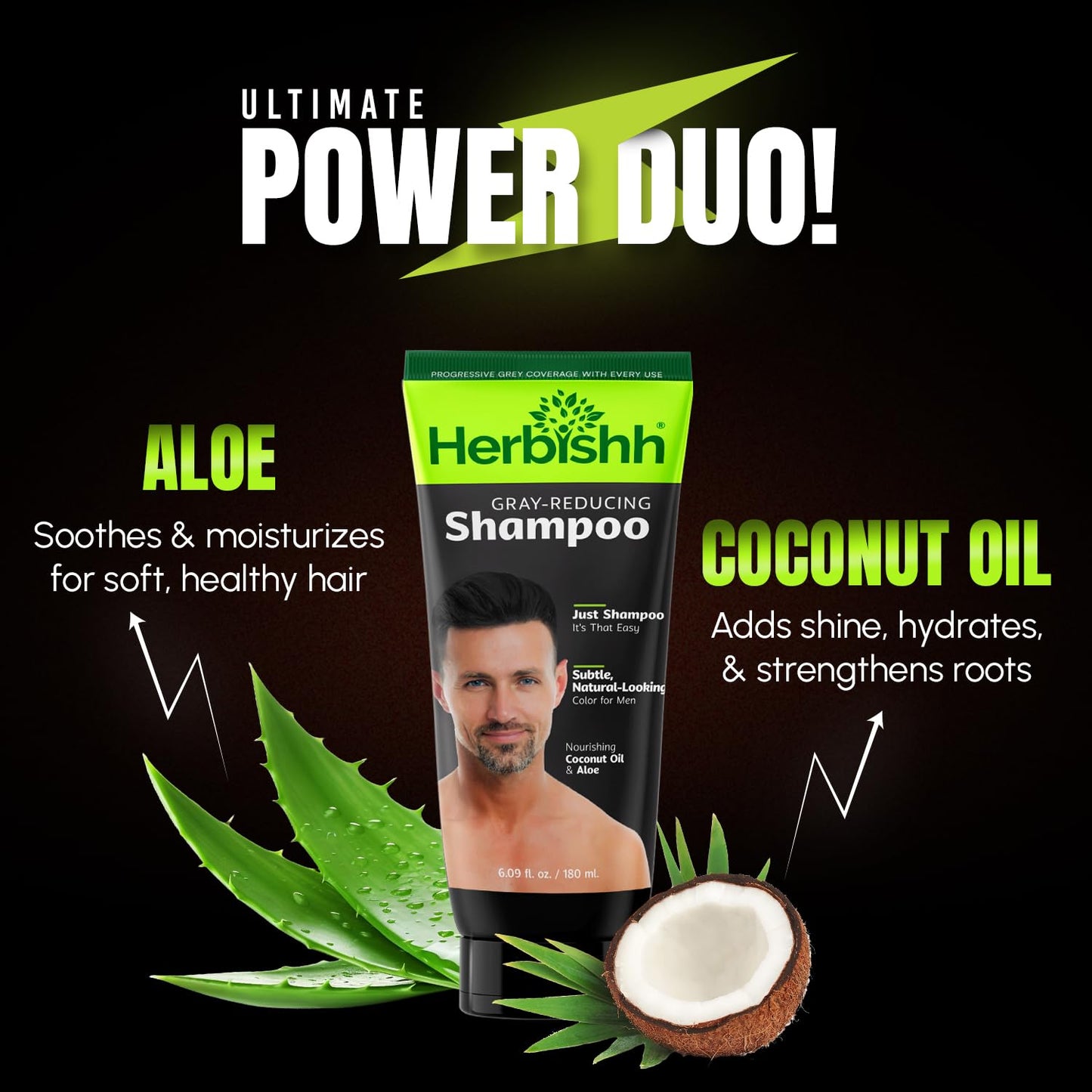 Herbishh Gray Reducing Shampoo for Men, Hair Darkening & Volume Boost with Every Wash, Cleanses & Revitalizes, Easy At-Home Use,