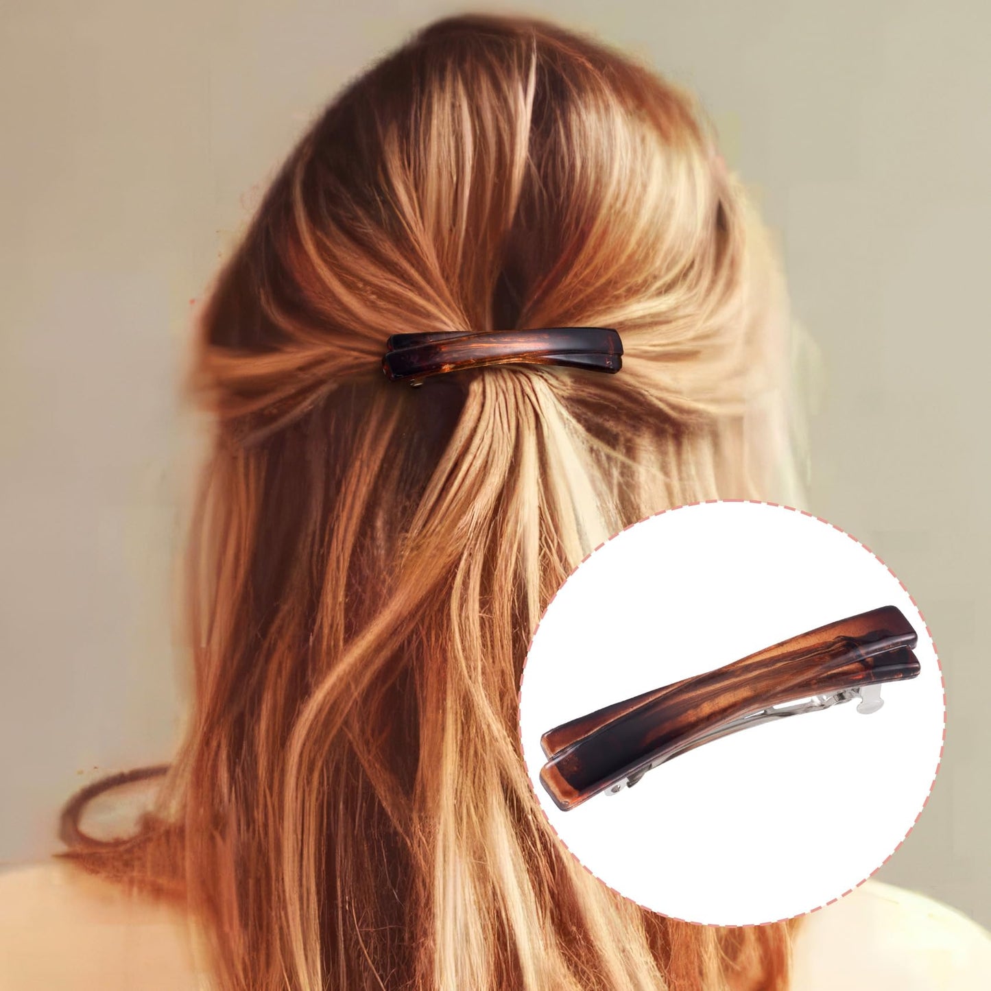 STSTR 4PCS French Barrette Hair Clips for Women, 2.56 Inch Small Tortoise Shell Hair Clip, Curved Glossy Thin Hair Flat Hair Acc