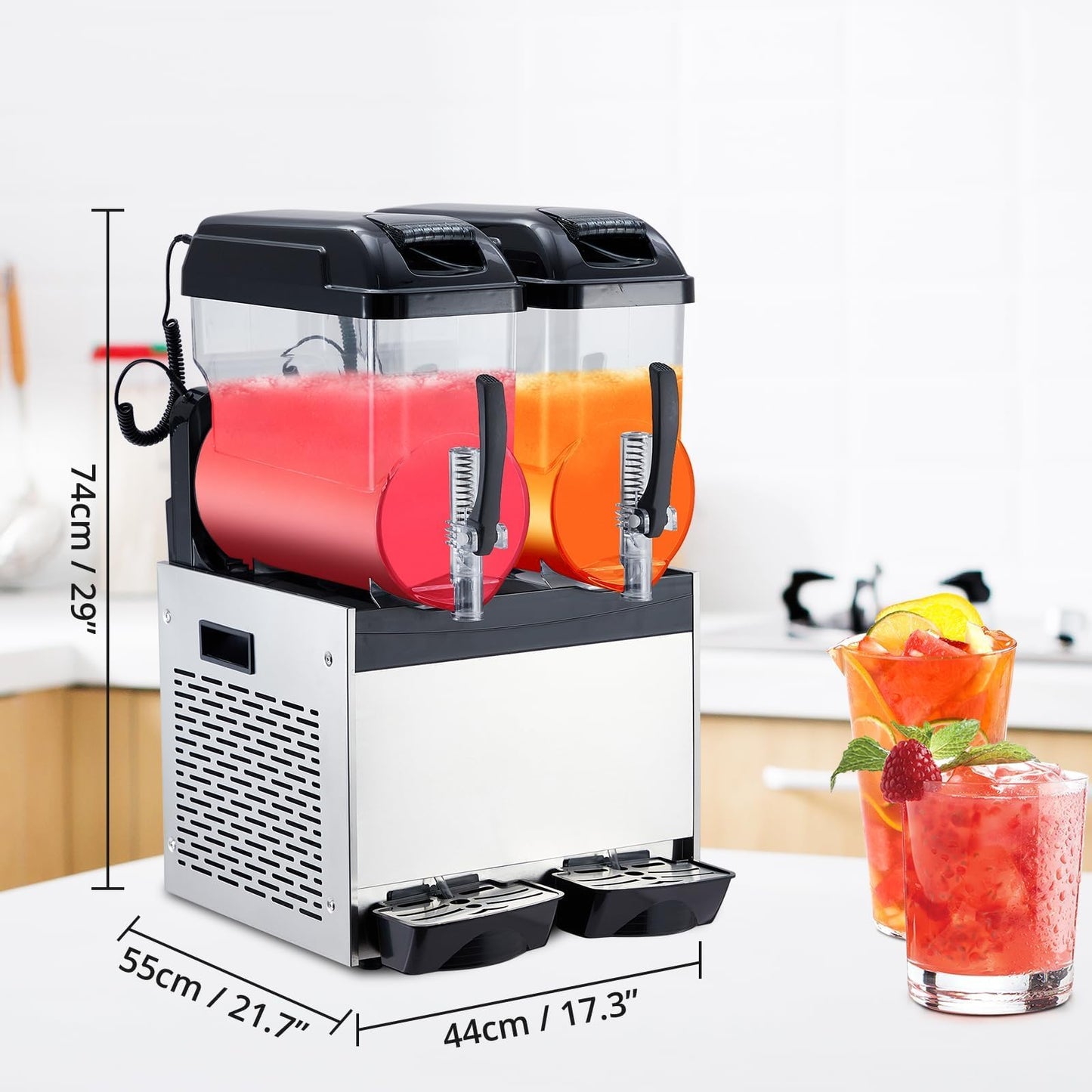 PeacefulHues Commercial Slushy Machine Frozen Drink Machine, Double Tank 12l 700w Stainless Steel, Margarita Wine Slush Smoothies Maker for Restaurant Bar Party
