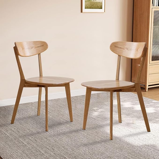 Bamskov 100% Solid Oak Wood Dining Chairs Set of 2 - Mid Century Modern Dining Chairs for Dining Room, Kitchen, and Living Room (Natural)