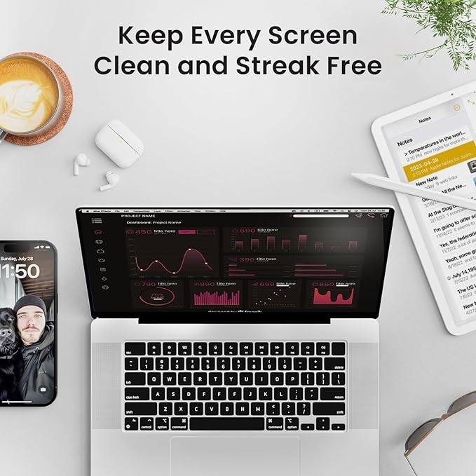 Electronic Wipes Screen Cleaner [2 Pack x40] Streak-Free Computer Screen Cleaner & TV Screen Cleaner, Screen Wipes for Electronics, Screen Cleaner Wipes, Laptop Cleaner - [Microfiber Cloth+80 Wipes]