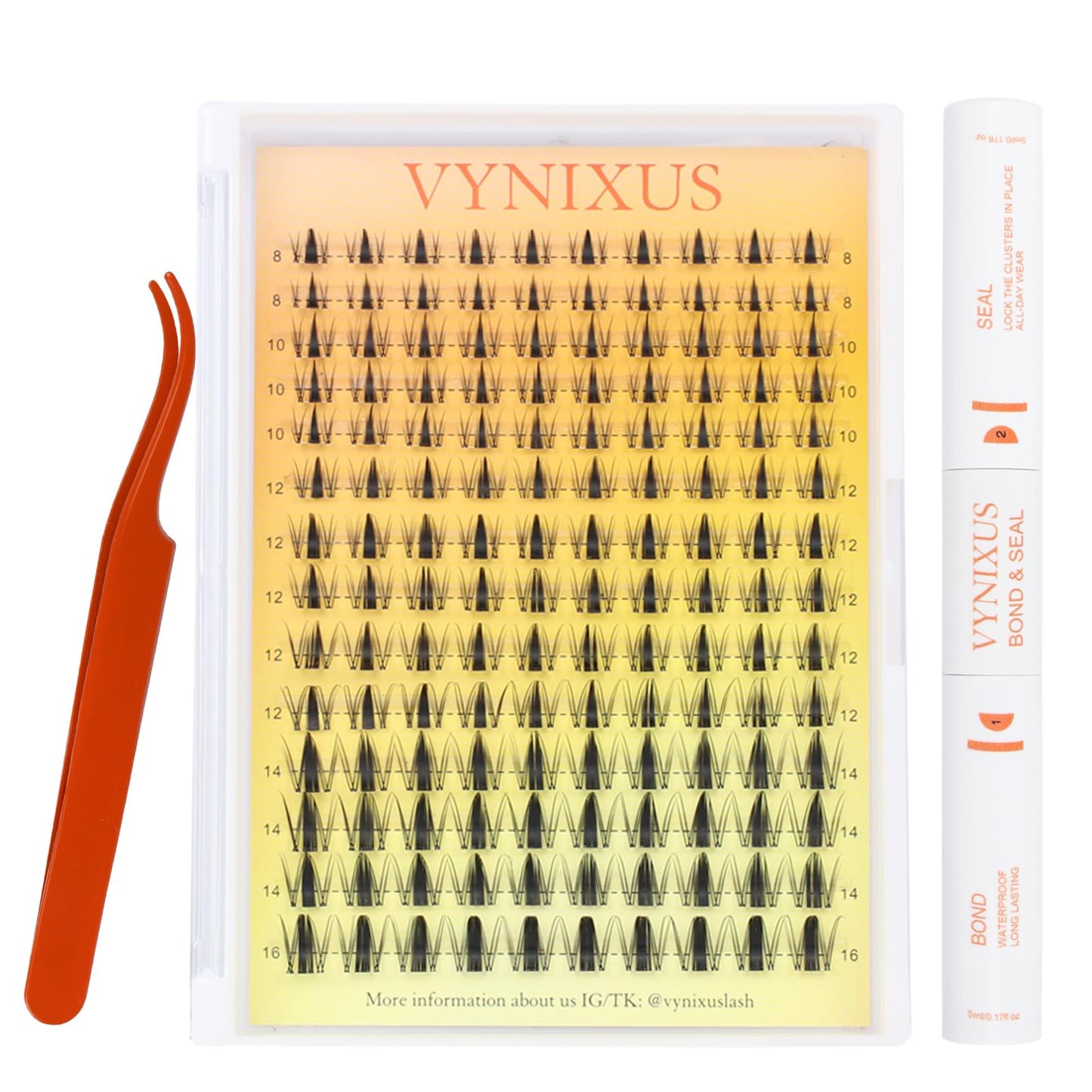 Lash Clusters Kit Eyelash Clusters Wet-Look DIY Lash Extension Kit with Lash Bond and Seal Waterproof Eyelash Tweezers Cluster E