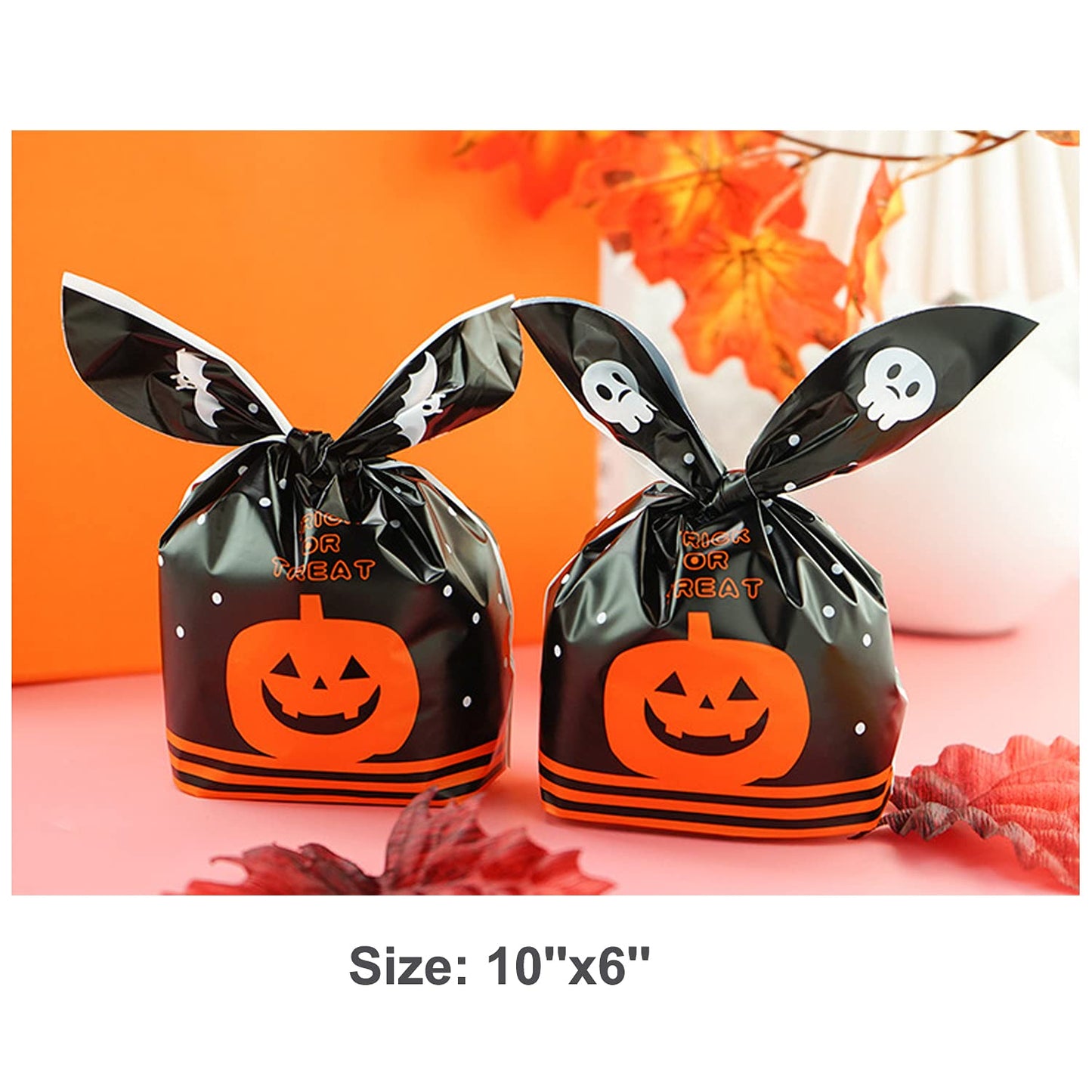 BPNHNA 50Pcs Halloween Goodie Bags Pumpkin Ghost Treat Candy Bags Ear Tie Cookies Bags Gift Bags for Party Favor(White)