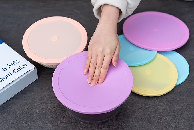EDI Reusable Silicone Lids - Round Form Fitting, 6 Sizes, Microwave & Freezer Safe, Assorted Colors