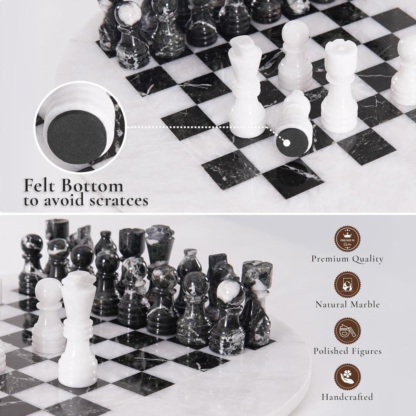 EarthenTones Marble Chess Set for Adults with Complementary Storage Box, 15" White & Black Handmade Chess Board Game, Luxury Board Games for Adults with Extra Queens