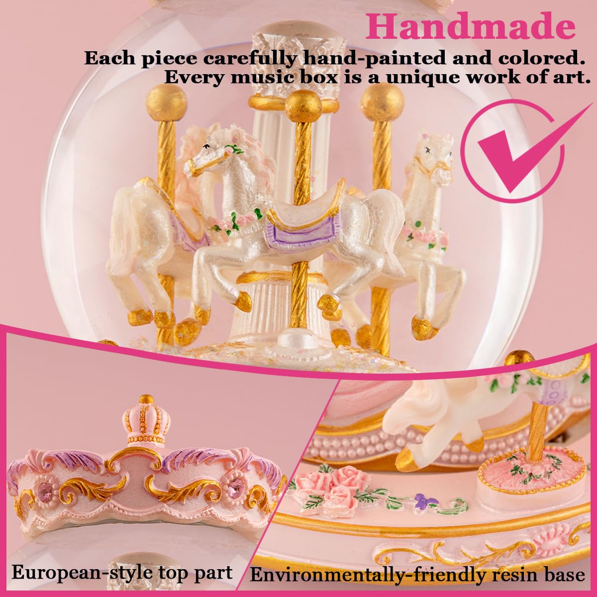 You are My Sunshine Snow Globe Music Box Daughter Birthday Gifts for Women Girls Friend Sister, Christmas Xmas Valentine Snow Globe Granddaughter Carousel Horse Music Box Gifts