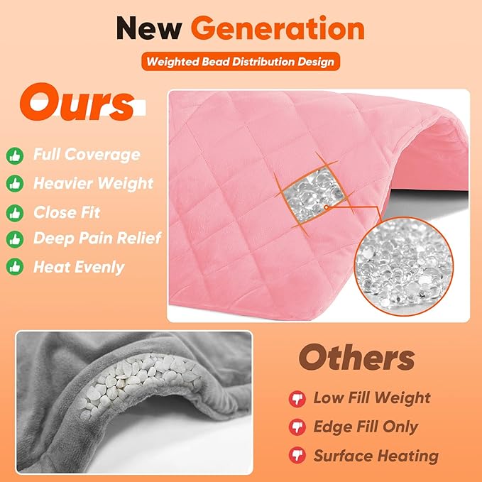 Pink Weighted Heating Pad for Neck Shoulders and Back, Valentines Day Gifts for Her Women Girlfriends, Birthday Gifts for Teen Girls Women, Electric Heated Blanket with 9 Heat Options 4 Auto-Off Timer