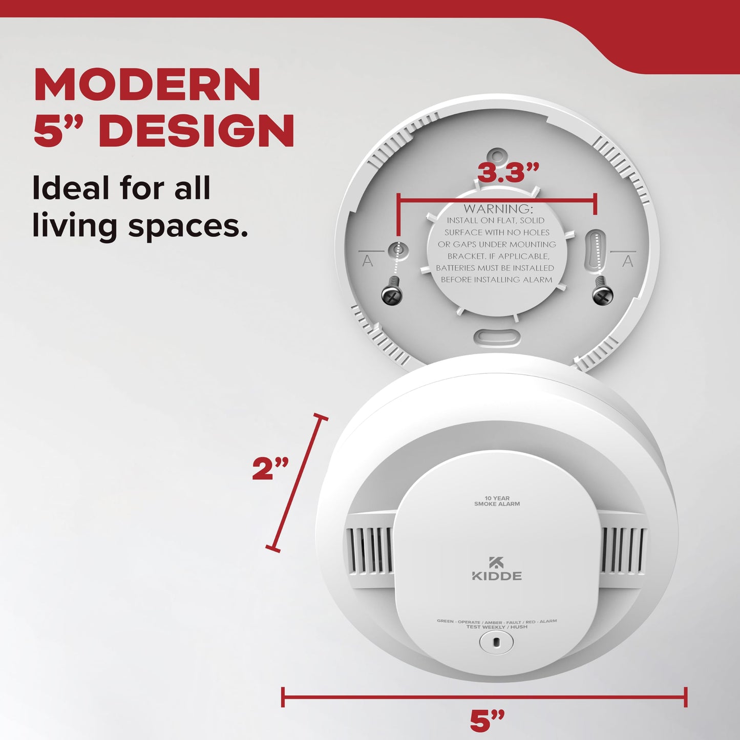 Kidde Smoke Detector, 10-Year Battery Powered, LED Warning Light Indicators, 20SD10, 2 Pack