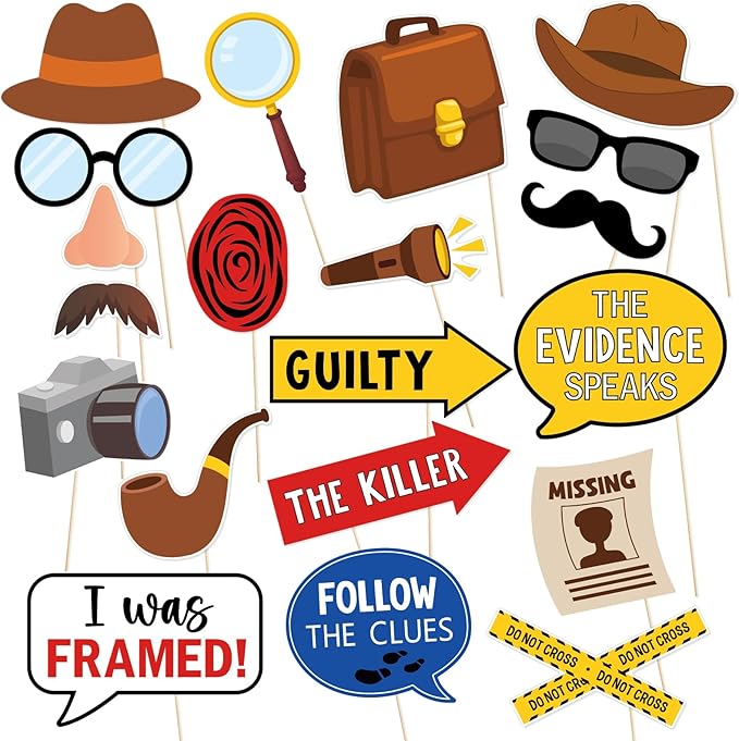 FOZEE Detective Photo Booth Props - Detective Party Decorations - True Crime Party Props - 20Pcs