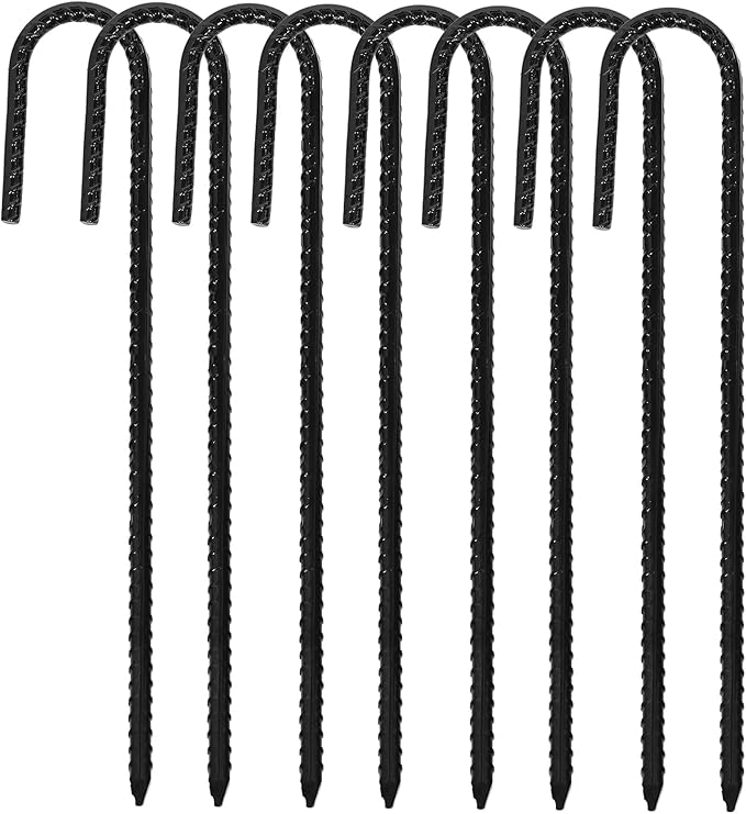 ERYTLLY 12In Rebar Stakes J Hook Heavy Duty Galvanized Metal Stakes for Ground Barrel Soil Tent Swing Set Anchors Fence Stakes Curved Steel Plant Support Garden Stakes with Hooks（12in 8pk）
