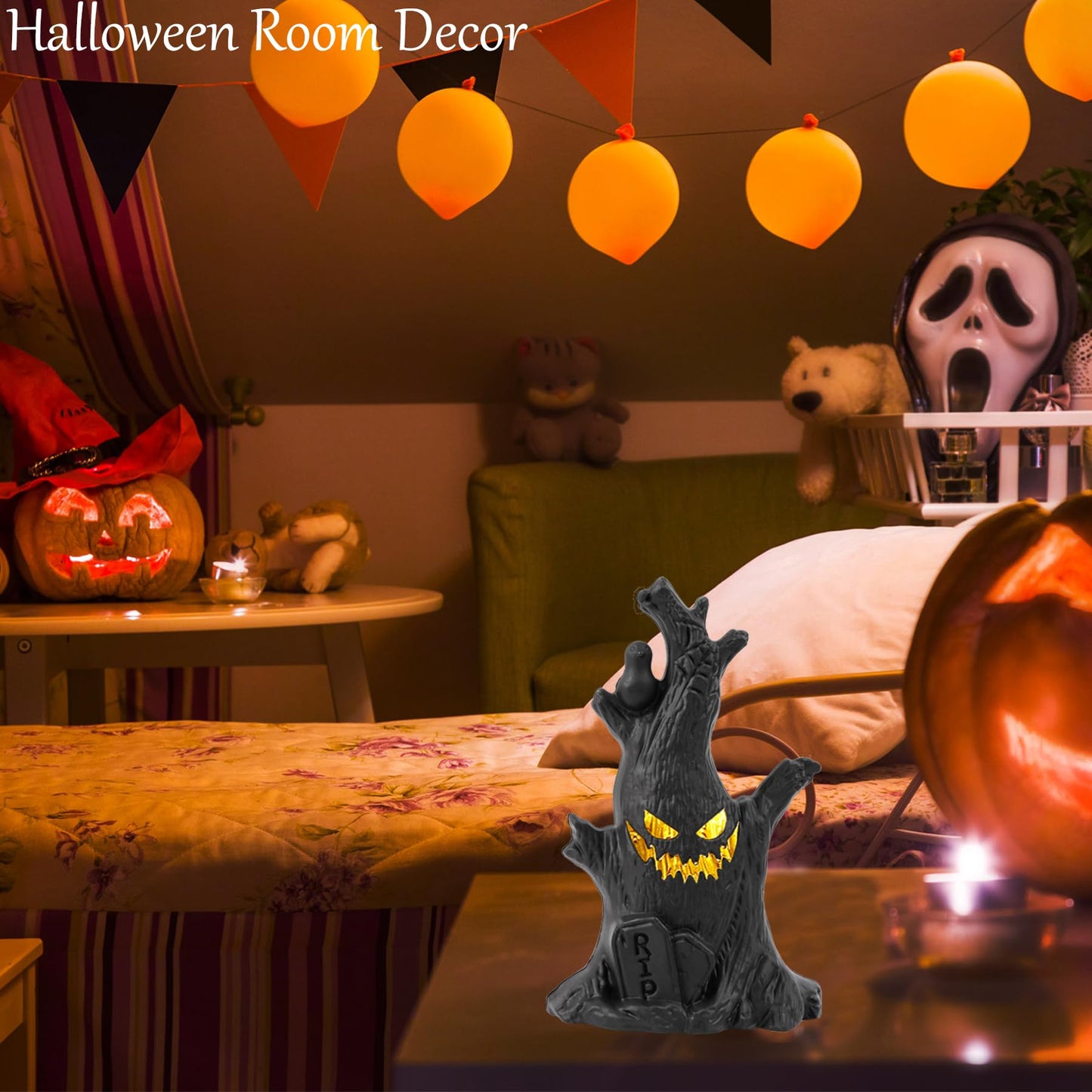 Halloween Tree, Scary Halloween Decorations Night Light, Fall Tiered Tray Decor Tree Lights Indoor, Village Statue Haunted House